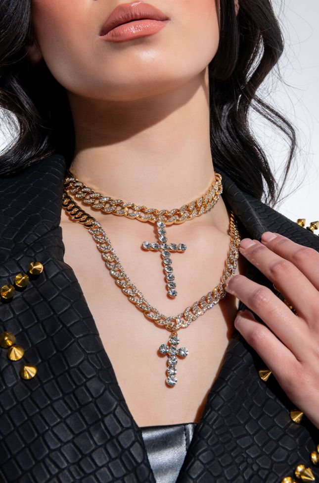 Front View One And Only Gold Cross Necklace Set