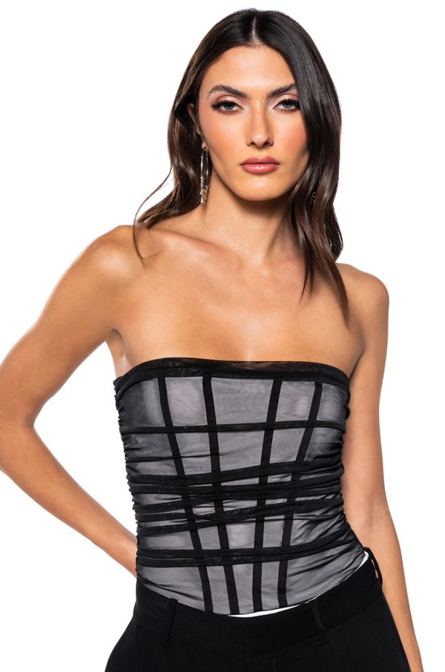 Front View One Kiss Strapless Mesh Corset Bodysuit