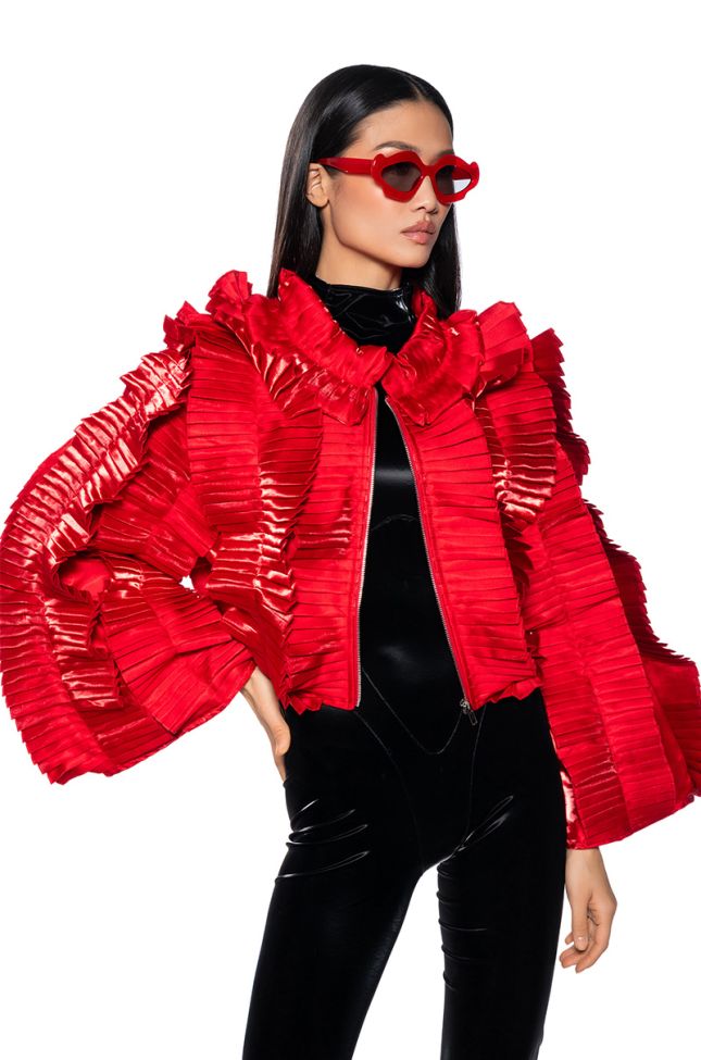 Extra View One Night Pleated Ruffle Bomber