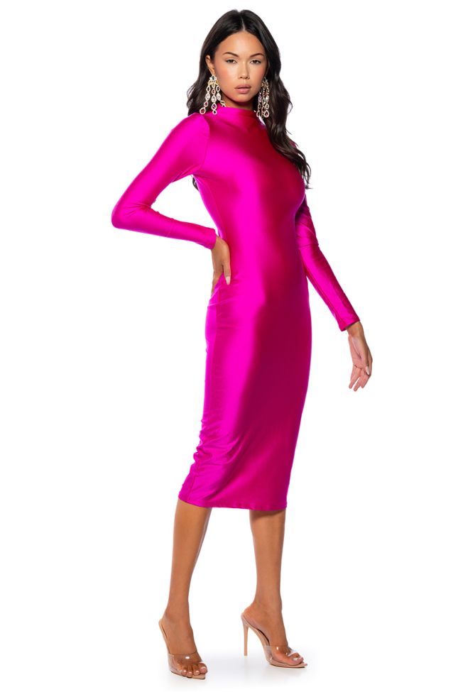 Side View One Of One Long Sleeve Midi Dress In Neon Pink