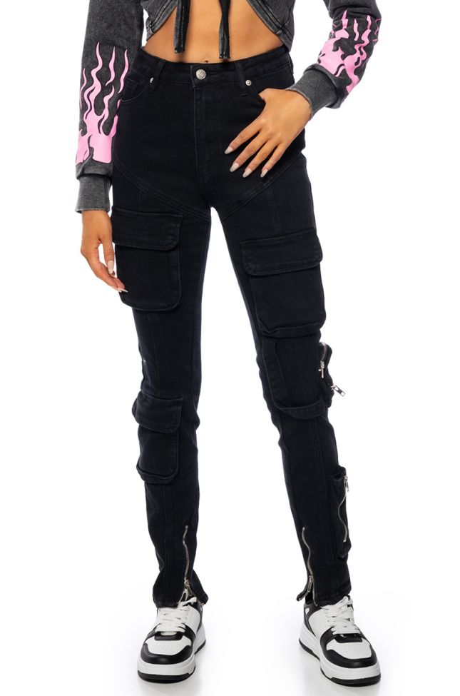 Front View One Step At A Time Cargo Pocket Skinny Jeans