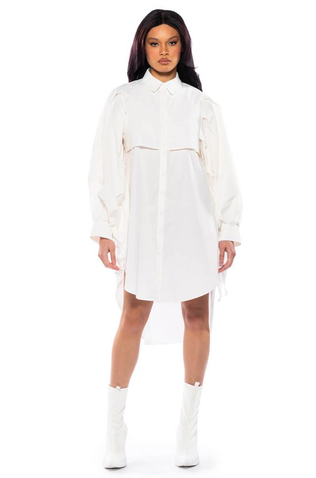 Front View One Step Closer Oversized Poplin Button Down Dress