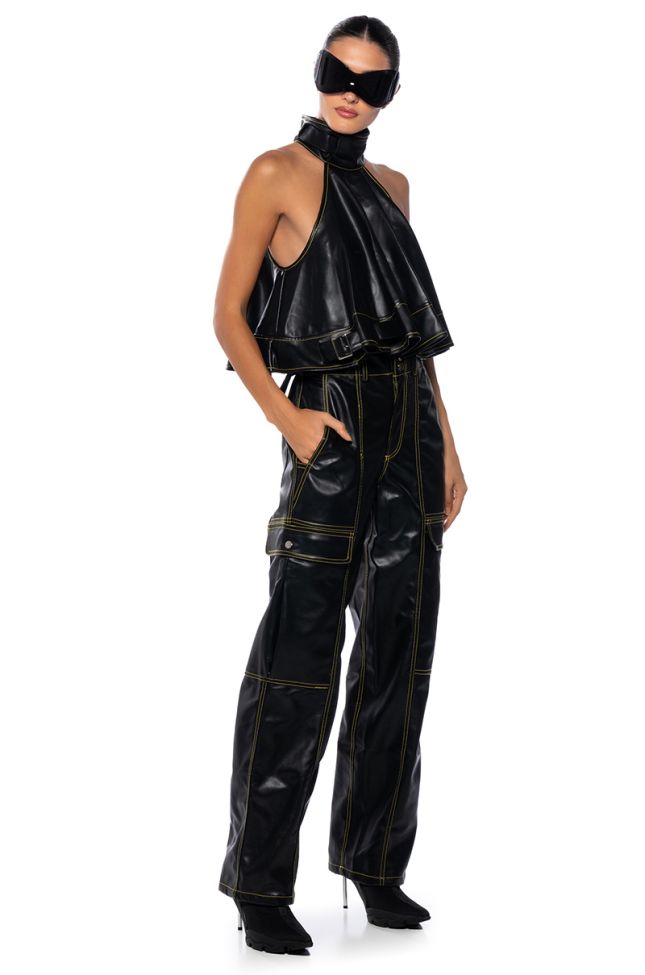 Side View Onyx Cargo Faux Leather Pant