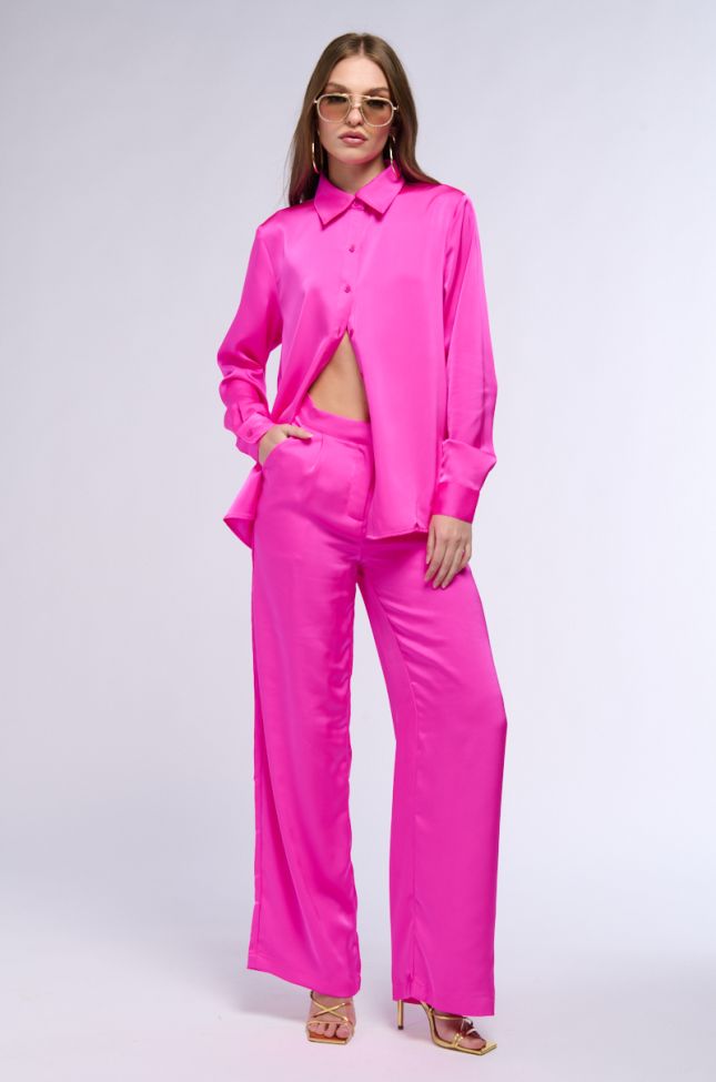 Detail View Open To Whatever Wide Leg Satin Trouser In Pink
