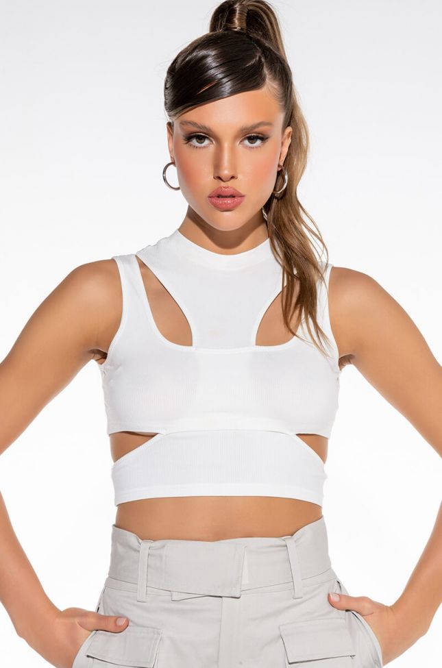 Front View Otw Crew Neck Cutout Cropped Ribbed Tank