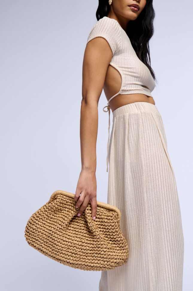Front View Out Of Office Oversized Raffia Clutch