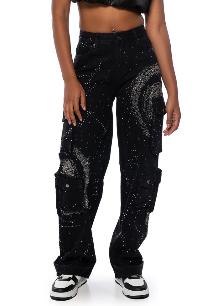 Side View Out Of This Planet Studded Cargo Jeans