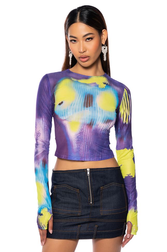 OUT OF THIS WORLD LONG SLEEVE MESH TOP
