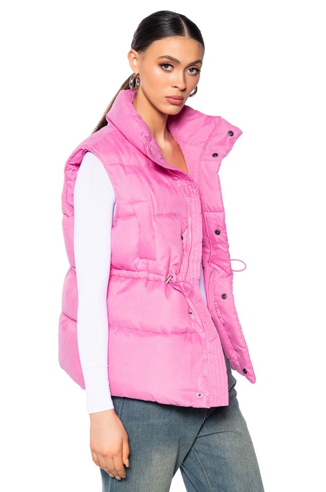 Back View Oversized Cozy Puffer Vest In Pink