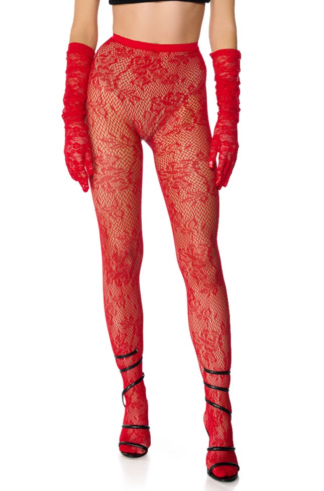 Front View Paint It Red Lace Tights