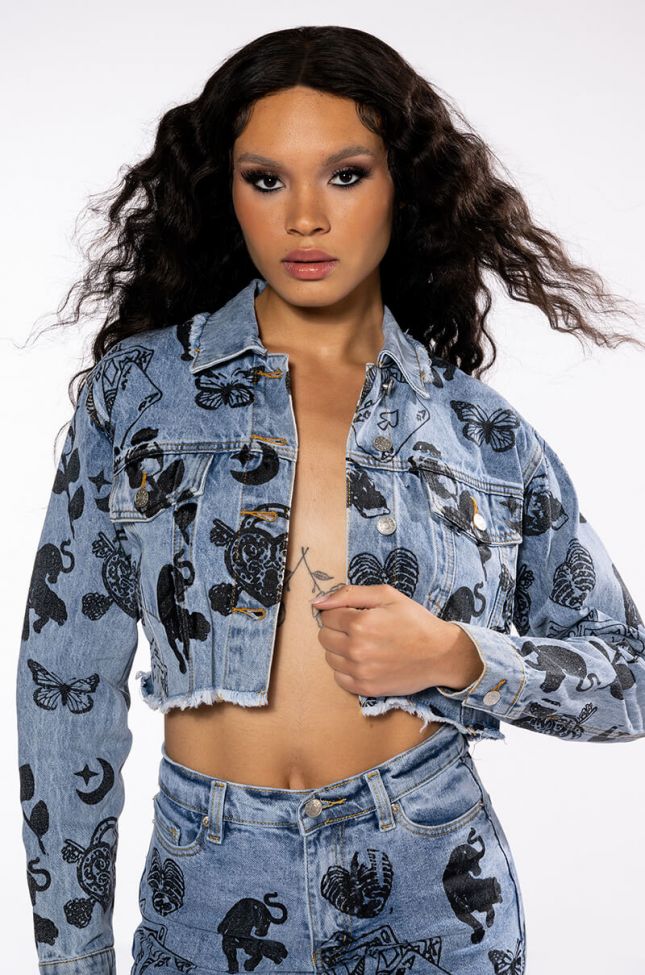 Front View Painted Tattoo Denim Jacket