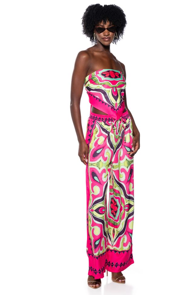 Front View Palermo Scarf Top And Wide Leg Pant Set