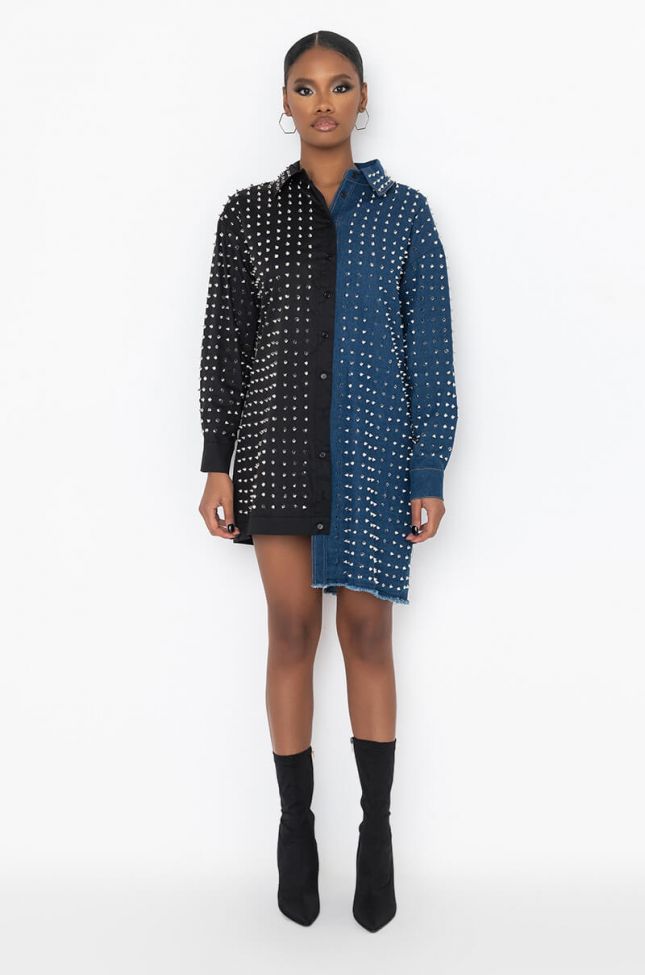 Extra View Party On Wayne Studded Shirt Dress