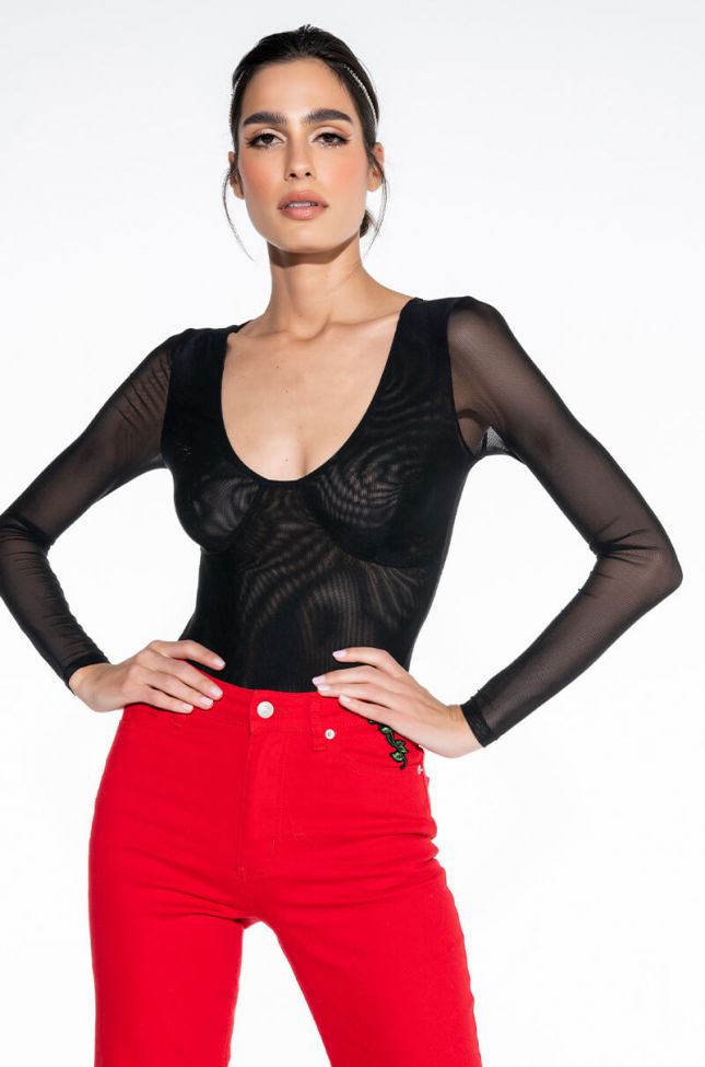 Front View Paxton Mesh Long Sleeve Bodysuit