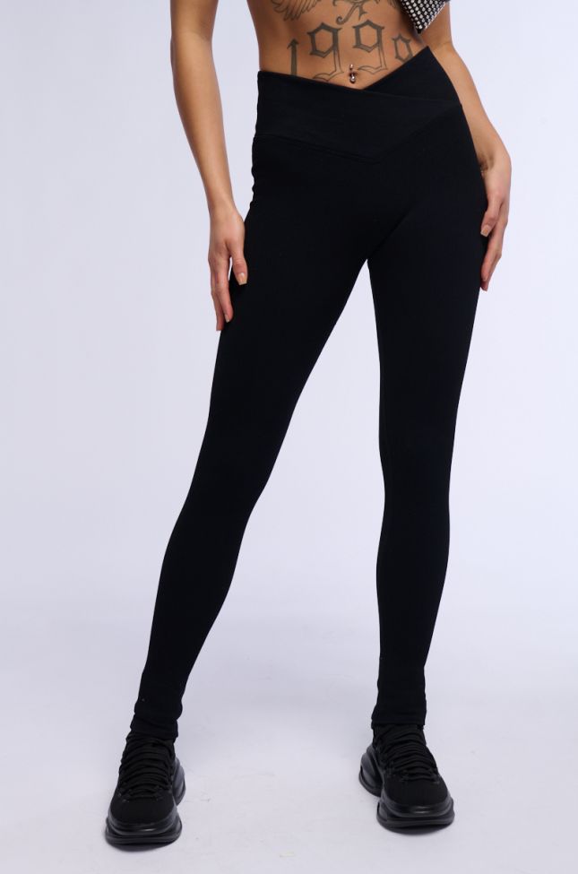 Front View Paxton Ribbed Cross Front Legging In Black