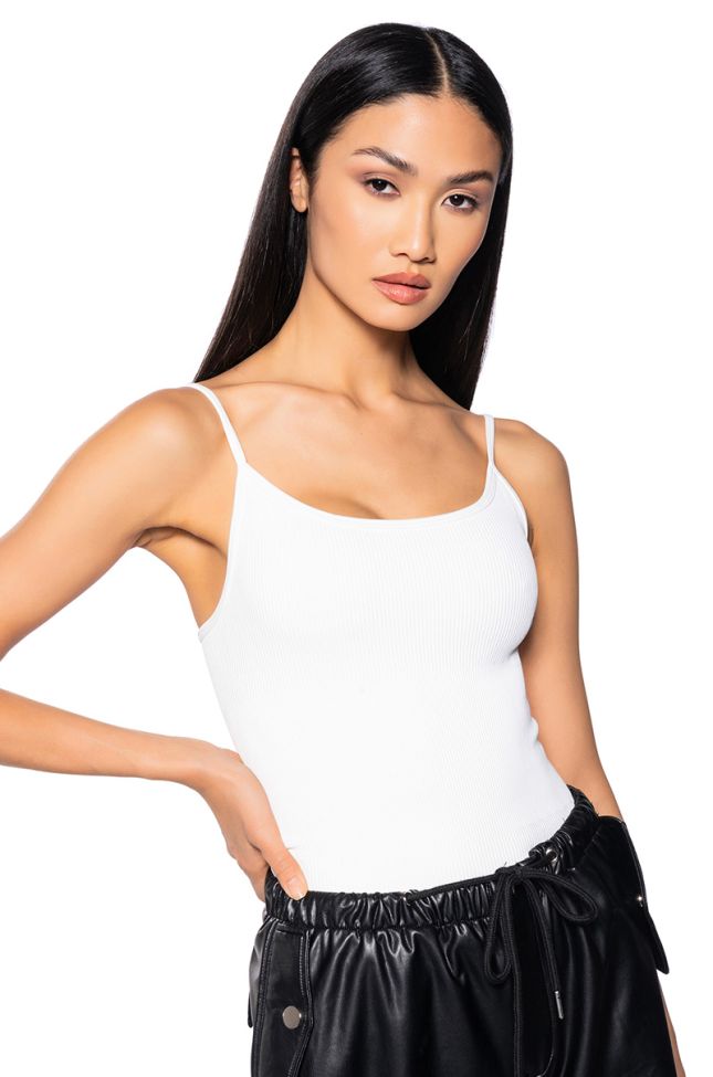 Front View Paxton Seamless Strappy Scoop Neck Bodysuit In White
