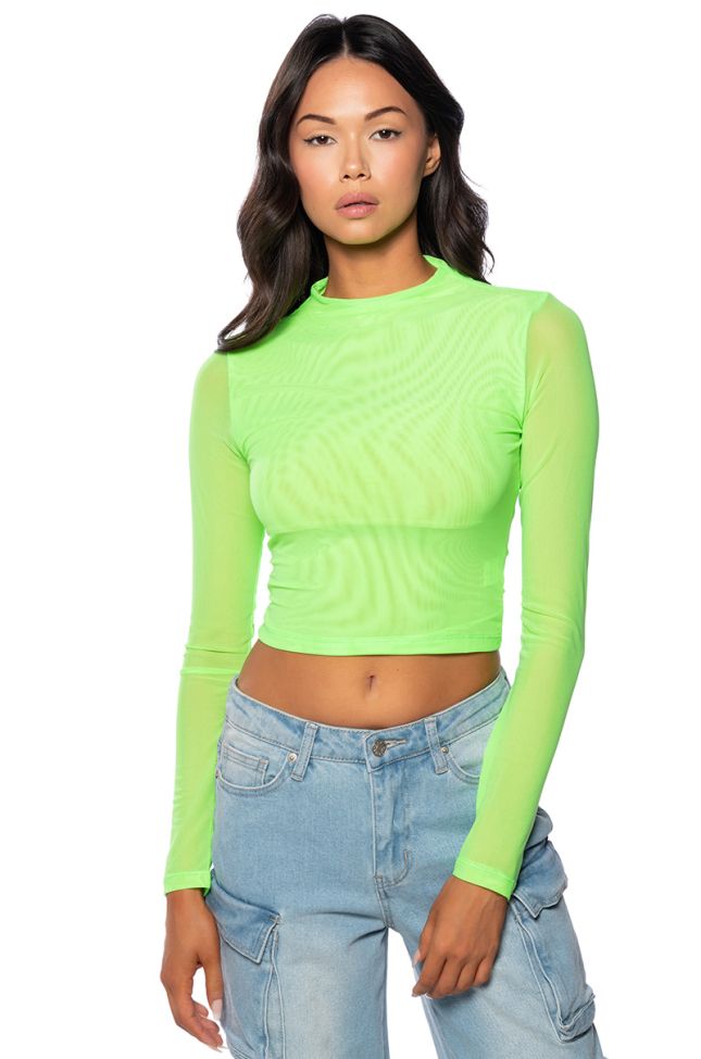 Front View Paxton Sexy Mesh Long Sleeve Tee In Lime