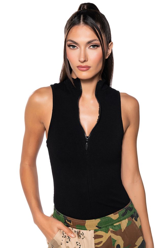 Front View Paxton Sexy Seamless Zip Up Mock Neck Bodysuit