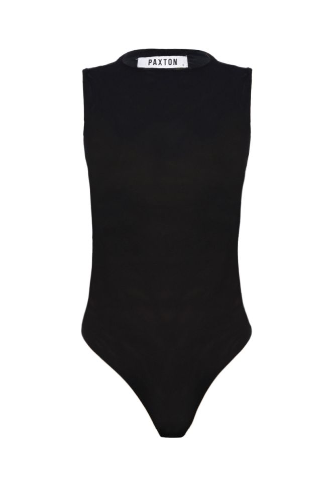 Front View Paxton Sleeveless Mesh Bodysuit In Black