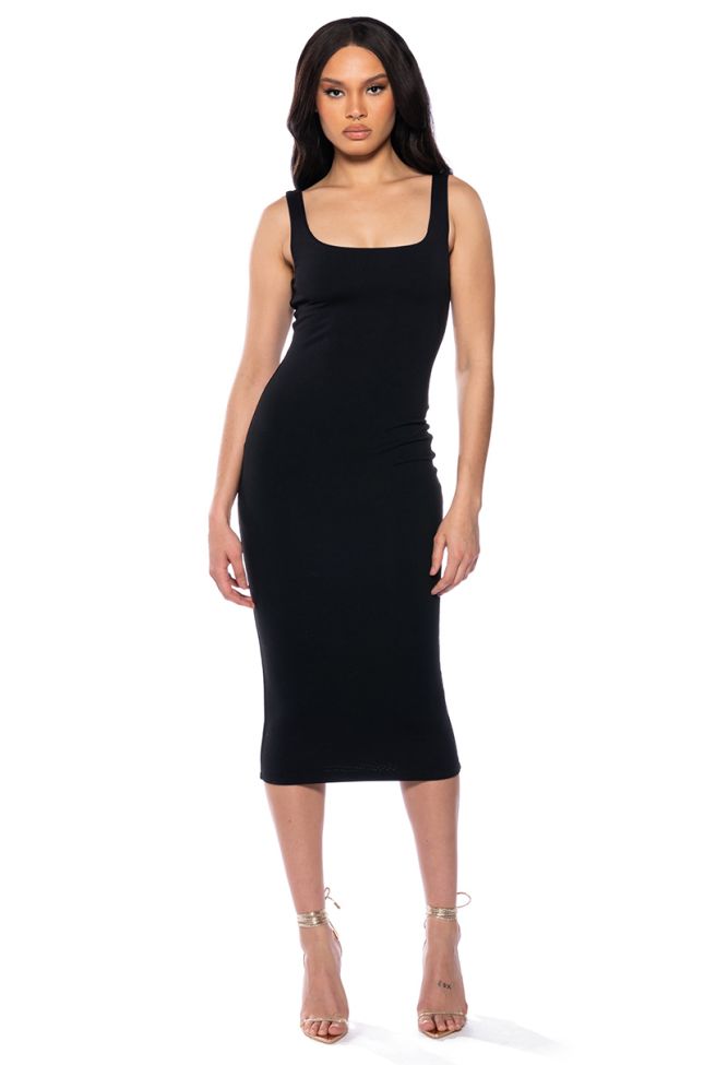 Front View Paxton Square Neck Sleeveless Midi Dress In Black