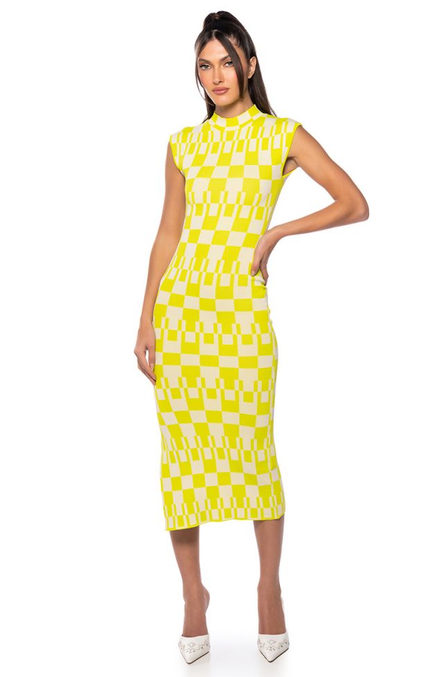 Front View Penthouse Queen Knit Midi Dress In Lime