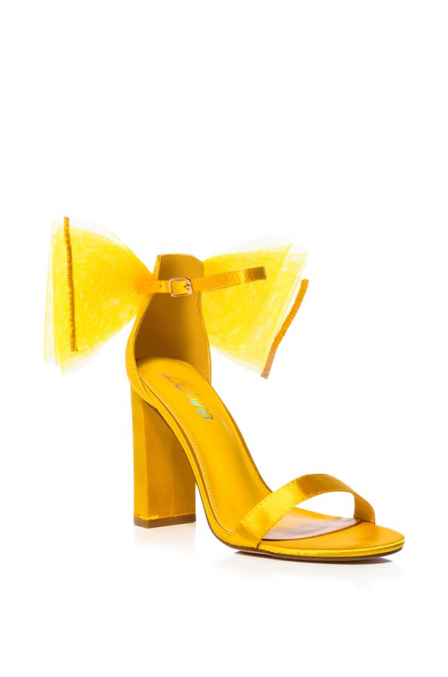 PERFECT DATE SATIN BOW SANDAL IN YELLOW