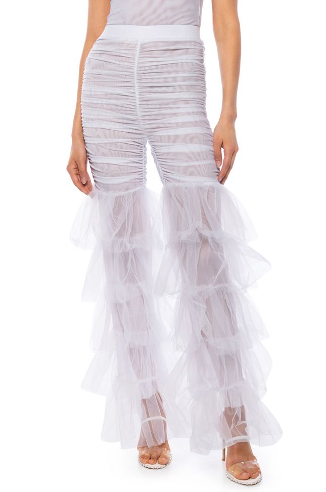 Front View Perfect Pair Cinched Mesh Flare Leg Pant In White