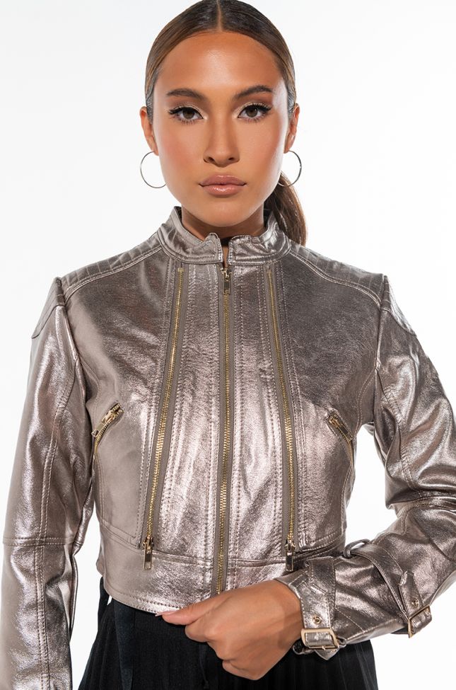 Front View Pewter Metallic Moto Jacket
Seen on the 2022 Halftime performance