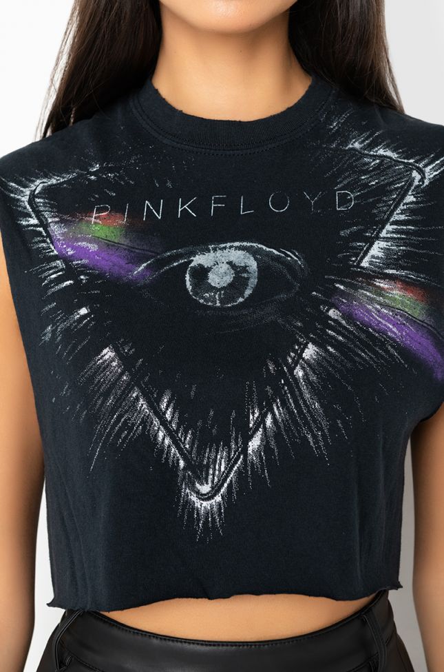Front View Pink Floyd Cropped Muscle Tee