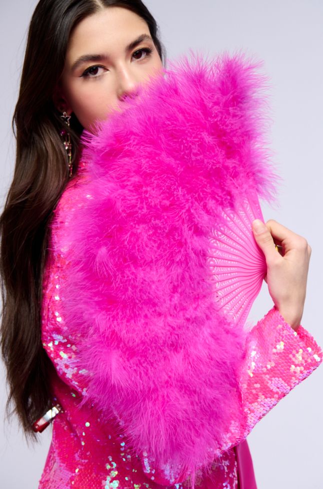Side View Pink Party Feather Fan