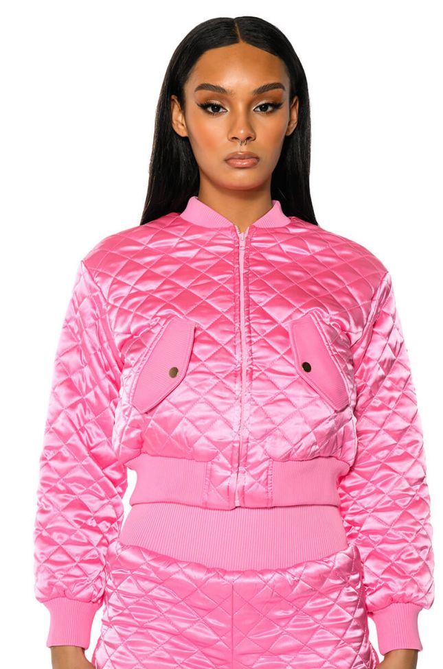 PINK QUILTED SPRING BOMBER