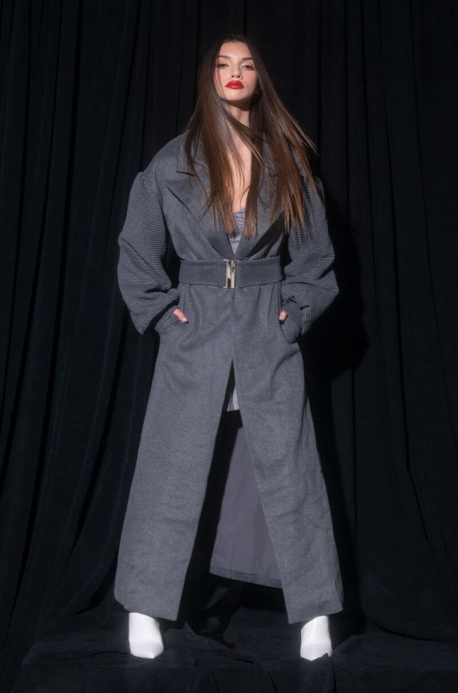 Front View Piping Balloon Sleeve Trench Coat