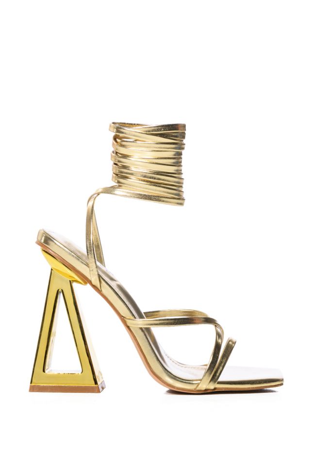 Back View Pizazz Chunky Lace Up Sandal In Gold