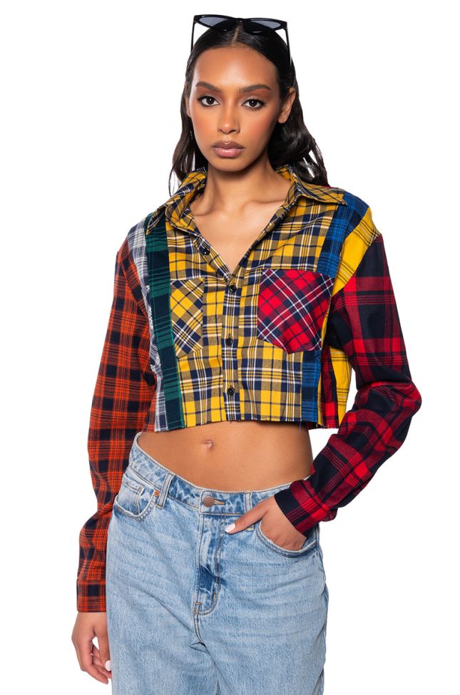 Front View Plaid Obsession Cropped Button Down