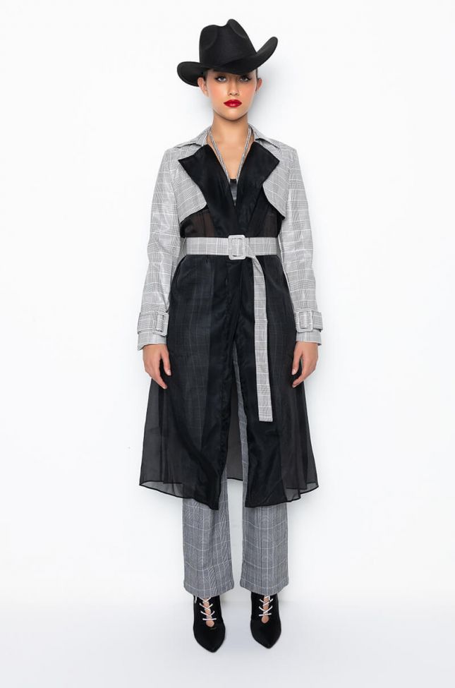 Full View Plaid Pu Organza Duster Trench