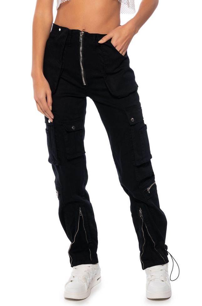 Front View Play It Mid Rise Straight Leg Cargo Jeans
