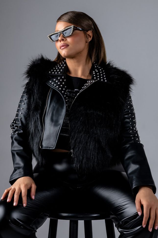 Front View Plus Emms Studded Faux Fur Jacket