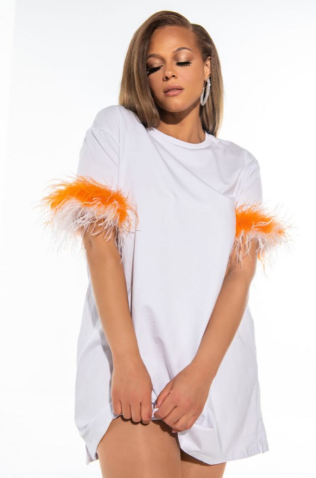 Front View Plus Everything My Way T Shirt Dress With Feather Detail Sleeves