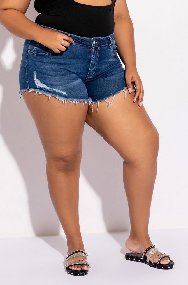 Front View Plus Flex-fit High Waisted Super Stretchy Denim Shorts