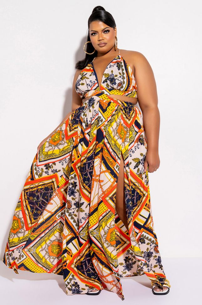 PLUS HERE FOREVER PRINTED MAXI DRESS
