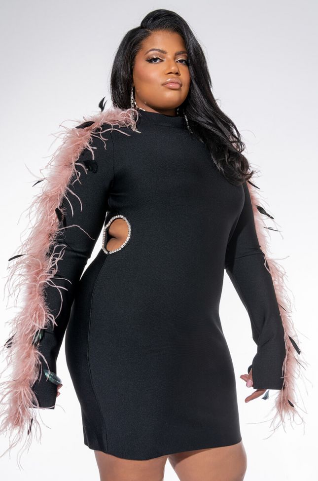 Front View Plus In It To Win Real Feather Bandage Dress
