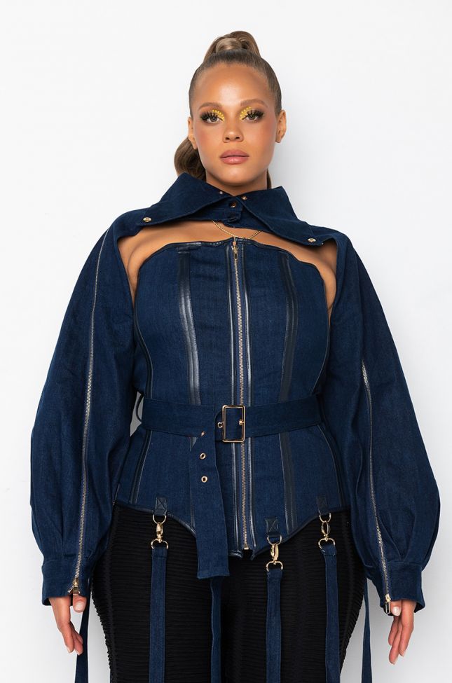 Side View Plus Its The Details For Me Denim Corset And Cropped Jacket