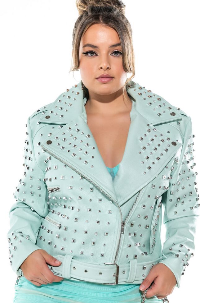 Front View Plus Minty Girl Faux Leather Jacket