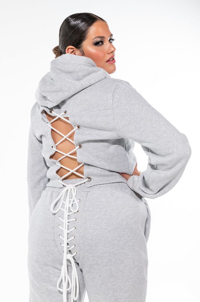Detail View Plus Size Nothing To Loose Lace Up Sweatshirt