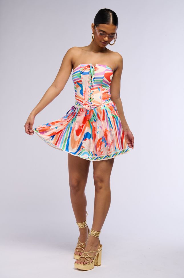 Full View Pool Party Printed Pleated Mini Skirt