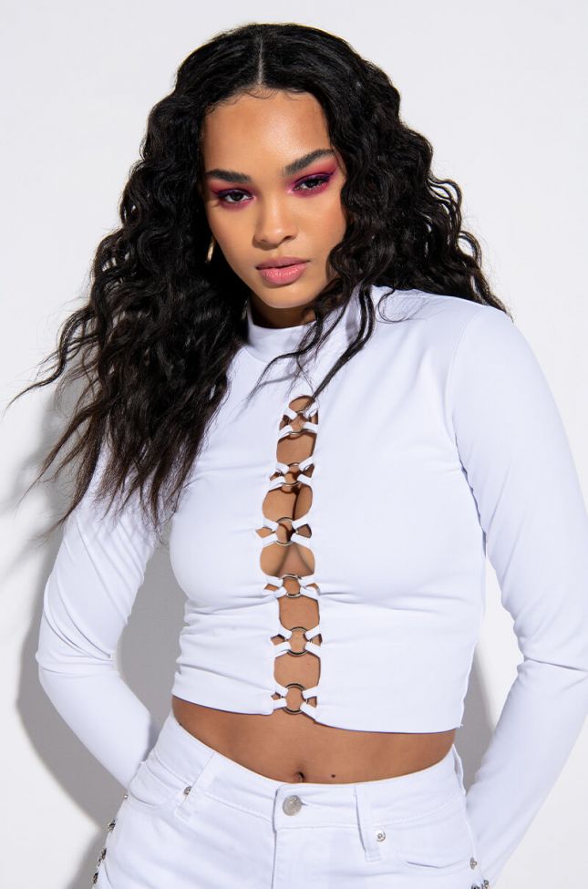 Front View Pop Out Mock Neck Crop Top
