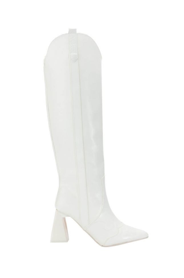 Back View Posted White Knee High Western Boot