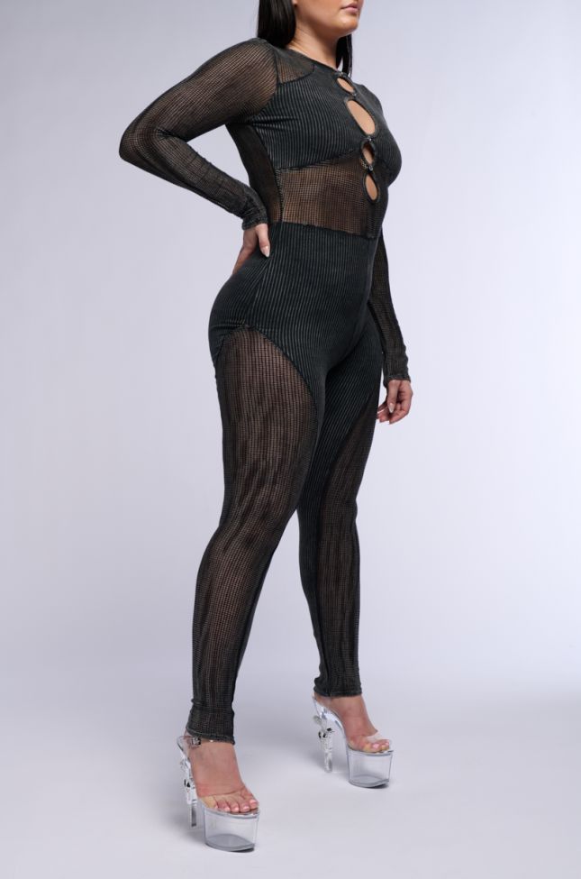 Extra View Poster Girl Mesh Knit Cutout Jumpsuit