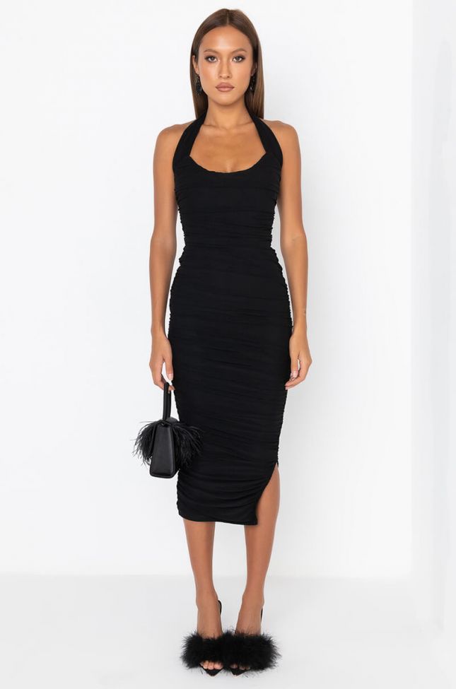 Front View Power To Ya Tube Ruched Midi Dress