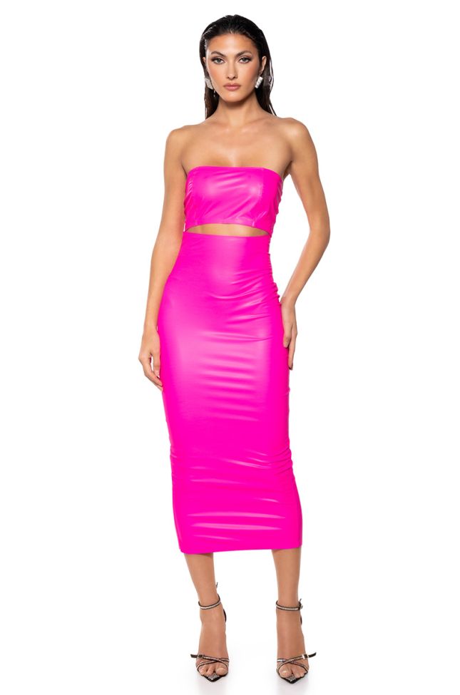 Front View Pretty Lady Pleather Cut Out Midi Dress